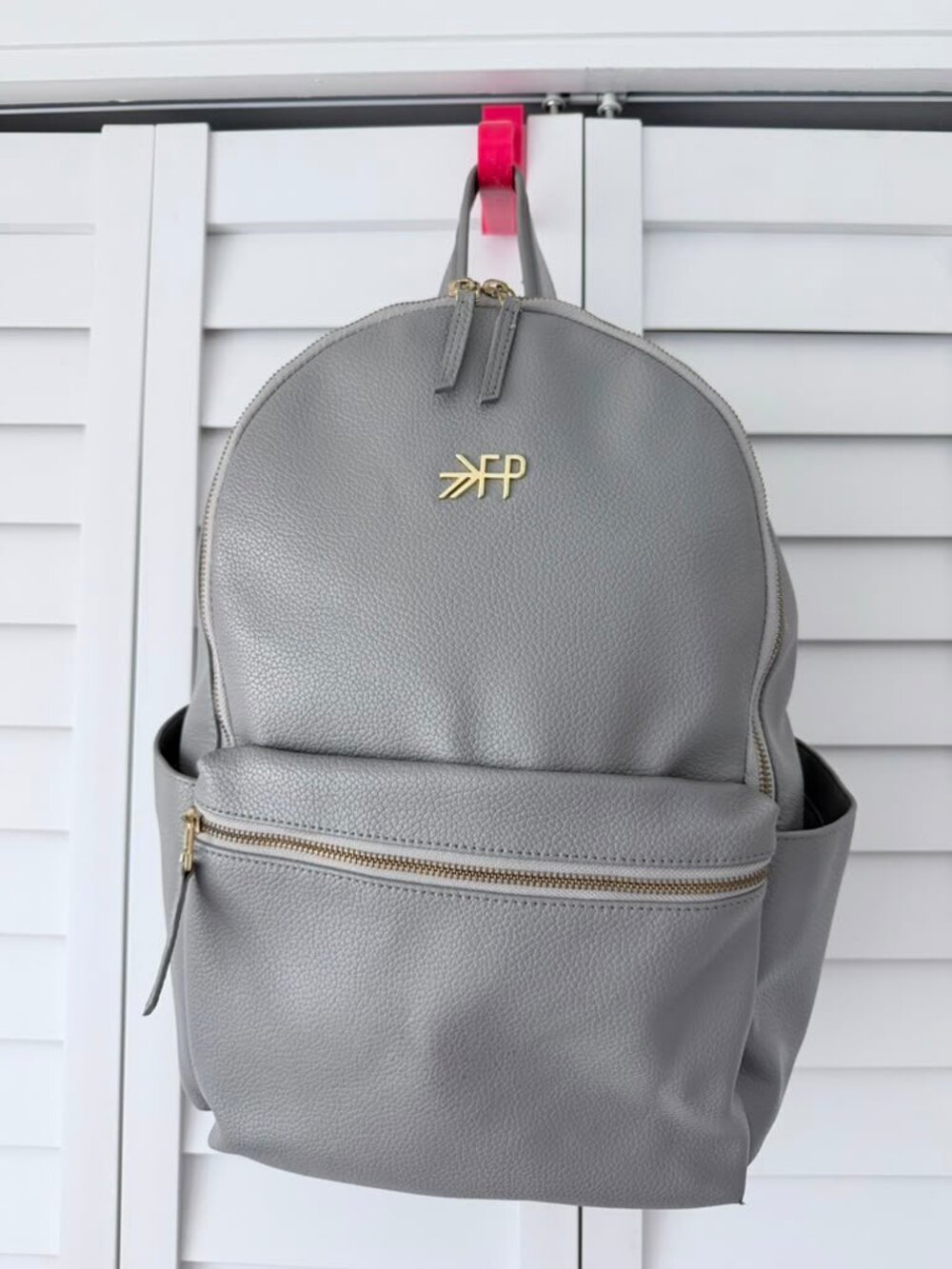 Freshly Picked Gray Vegan Leather Diaper Backpack 10 Pocket Changing Bag